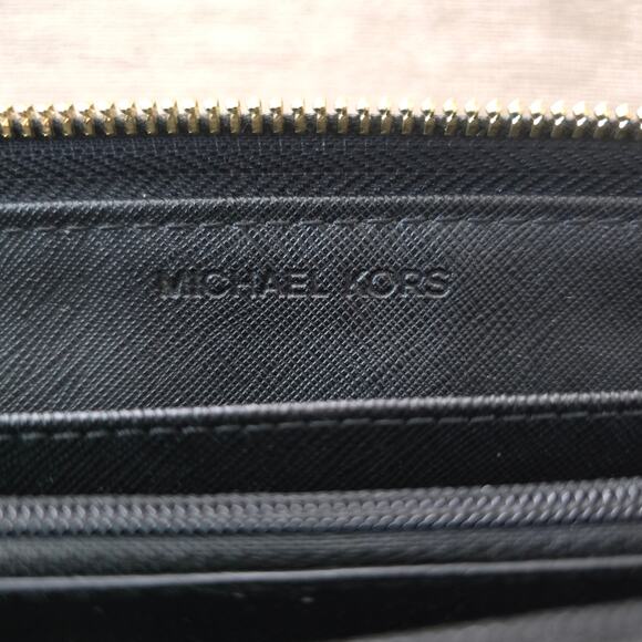 Michael Kors Wallet Black Leather Jet Set Travel Continental Zip Around Pebbled - Picture 11 of 16